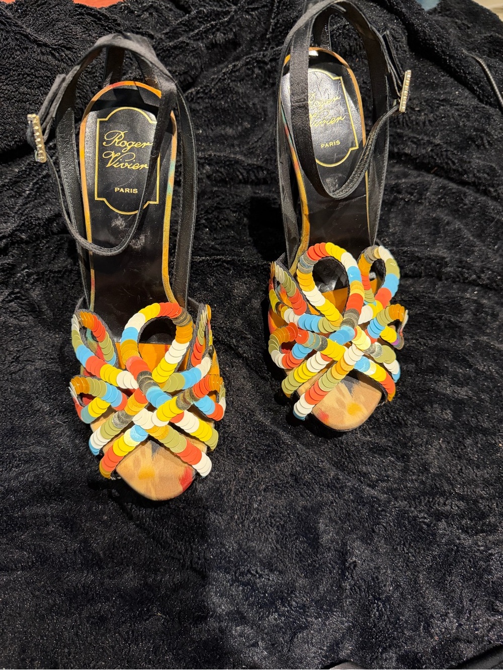 Roger Vivier Black Slingback Heels with Multicolor Sequin Straps